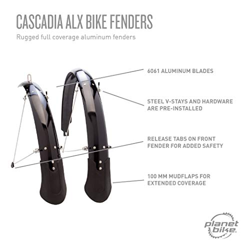 Planet Bike Cascadia Alx Aluminum Bike Fenders, 26" X 60Mm, Fits Up To 50Mm Wide Tire #TOP7