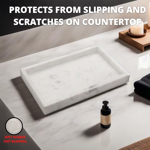 KC KULLICRAFT Tablett aus natürlichem Marmor für Desktop/Küche/Schminktisch/Badezimmer, Stein-Organizer-Tablett für Couchtisch, Tellerhalter für Taschentücher, Kerzen, Seife, Handtuch, Pflanze (25,4 x