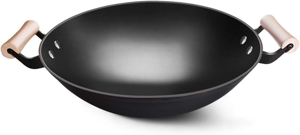 Wok do płyt indukcyjnych Duża patelnia żeliwna Niepowlekane żeliwo Patelnia do smażenia Staromodny Dom Kuchenki Obustronne Zastosowanie Tradycja Wok nieprzywierający, 36 cm