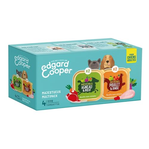 Edgard & Cooper Pâtée Pour Chien, Nourriture Humide Sans Céréales, (Multipack 4x300g Poulet, Agneau), Viande fraîche et protéinée, Hypoallergénique,...