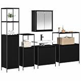 vidaXL Badezimmermöbel-Set 5 pcs Schwarz Eichen-Optik Holzwerkstoff, Modernes Bad-Set, rechteckig, viel Stauraum, langlebige Möbel, platzsparend, minimalistischer Stil, flächenbündiger Waschbecken