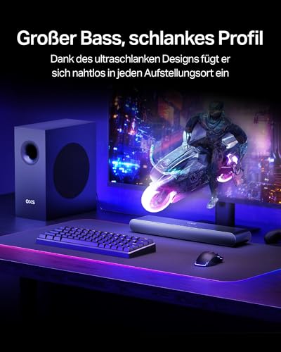 OXS S21 2.1-Kanal Soundbar mit Subwoofer, Präzisionssound mit tiefen Bässen, 180 W Leistung, 3 EQ-Modi, für Heimkino/Musik/Spiel, für TV, PC, Xbox, PS4/5, Telefon, Ultrakompakt, Einfache Einrichtung - 2