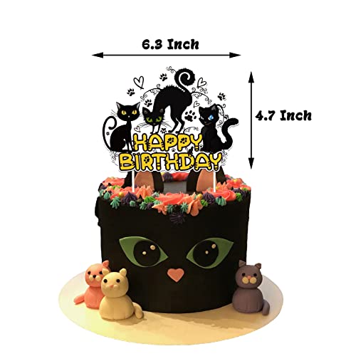 Black Cat Party Decorations Set Inlcudes Black Cat Happy Birthday Banner, Cake Topper, Cupcake Topper, Ballloons For Kids Cat Birthday Party Supplies #TOP4