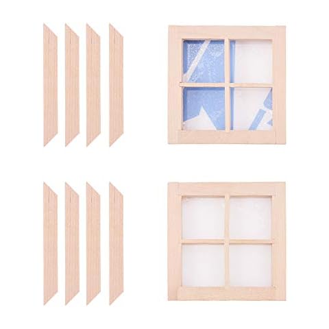 WANDIC 4-Pane Wooden Dollhouse Windows Cover