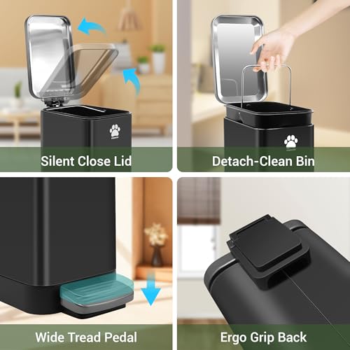 Image of Dog Poop Trash Can Outside with Poop Scooper for Dogs, 12L /3.2Gal Metal Outdoor Garbage Can with Lid Suitable for Small, Medium and Large Dogs (Tungsten Steel)