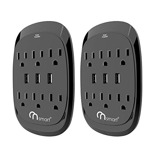 ONSMART USB Wall Tap Surge Protector with 6 outlets 3 USB, 3.4A Output, Portable Wall-Mount Socket, 300J Surge Protection & Smart Charging for Home- Office- Kitchen- Travel (2 Pack)