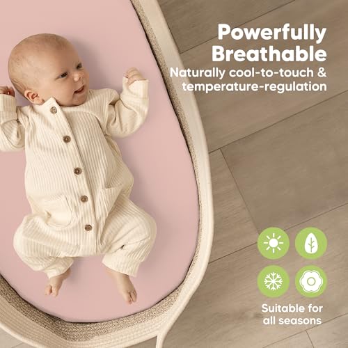 Image of 2-Pack Baby Bassinet Sheets Girl, Boy, 33x17 Bedside Sheets (Rose) | Viscose Derived from Bamboo, Universal Fitted Bassinet Sheet, Compatible with Halo Bassinest Sleeper, Baby Delight, Graco