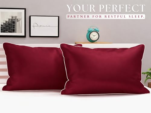 Image of BSB HOME Luxury Satin Silk Pillow Cover | 300 TC Ultra-Smooth Silky Finish | Premium Home Bedding Pillowcase | Soft, Glossy & Skin-Friendly Fabric | 18 x 28 Inches (Merlot)