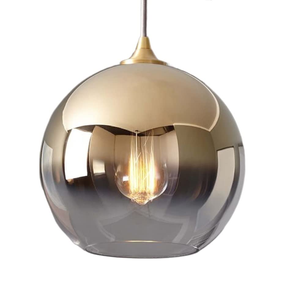 Chandelier single head en verre soufflé et métal doré minimaliste