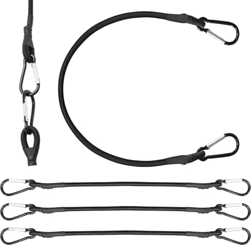 Image of 4 Pcs Bungee Cords with Carabiner Clips, Elastic 30cm Bungee Cords with Hooks, Stretchable Elastic Bungee Straps for Walking,Camping, Luggage, Tarps, Cars, Outdoor and Gardening Use 12inch Long Each