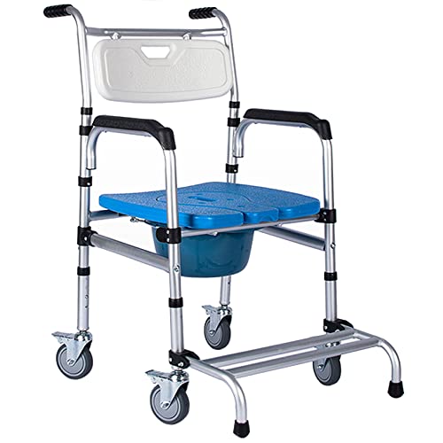 ZGYOZMNG Fauteuil Roulant de Chevet, Chaise de Douche Mobile 4 en 1, Chaise de Toilette de Transport roulante avec accoudoirs pour Personnes âgées et handicapées, capacité de Poids de 150 kg
