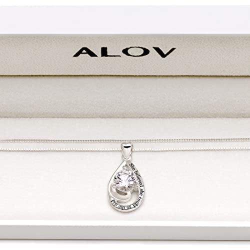 ALOV Jewelry Sterling Silver "She believed she could so she did" Cubic Zirconia Pendant Necklace4