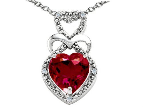 Tommaso Design Heart Shape 8mm Created Ruby Pendant Necklace 10 kt White Gold