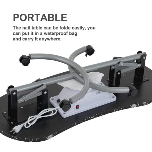 Alohappy Manicure Nail Table With Dust Collector Fan-Portable & Foldable Nail Desk Workstation Manicure Tech Desk Spa Beauty Salon With Client Wrist Pad/Controllable Wheels/Carrying Case (30"H; Black) #TOP5