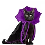 Qiansail Cat Cape Vampire Cloak Halloween Dog Costume Pet Cosplay Apparel Outfit Decor Accessories for Puppy Kitten (Black&Purple)