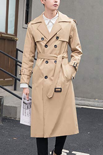 Men's Elegant Over Length Trench Coat Basic Relaxed Fit Double Breasted Jacket Classic Notched Lapel Fleece Lined Plus Size Winter Windbreaker,Khaki,Tag 7Xl(Fits Like Us 4Xl) #TOP1