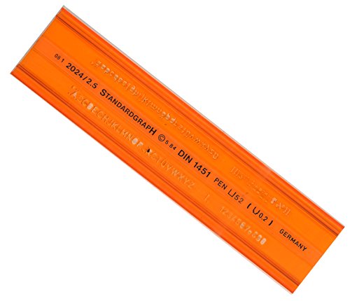 Graphoplex GXST2024/2,5 - Regla escolar con silueta de numerosnúmeros y letras (2,5 5 mm), color naranja Cover
