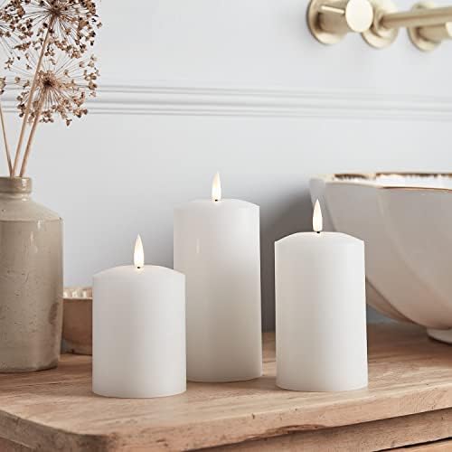 Lights4fun Set of 3 TruGlow® Battery LED Flameless Pillar Candles with Timer Real White Wax