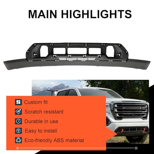 PENSUN Front Bumper Valance Replacement with Tow Hook Holes & Skid Hole, Front Lower Bumper Cover Fit For GMC Sierra 1500 2019-2021– OEM Style Durable ABS - Thumbnail 2