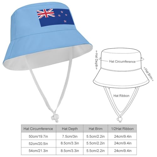 Kids Sun Hat New Zealand Flag Bucket Hat for Girls & Boys,Lightweight Nylon Packable Fun & Cool Reversible2