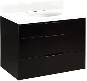 Signature Hardware 483132 DITA 30" Wall Mounted Single Basin Vanity Set with Wood Cabinet, Quartz Vanity Top, and Undermount Sink - Feathered White