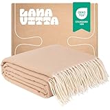 Lanavitta – Couverture en Laine et Cachemire « Maris » – Couvre-lit et jeté de lit – Jeté de canapé, Couverture de canapé et Fauteuil – 90% Laine, 10% Cachemire – Beige – 140 x 200 cm