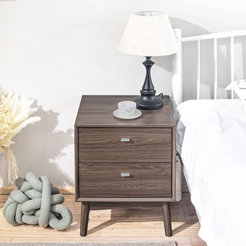 Simfelice 2 Drawers Mid Century Modern Wood Nightstand End Table Walnut Modern Bedside Table Sofa Side Table Night Stands Drawer Dresser For Bedroom Living Room #TOP1