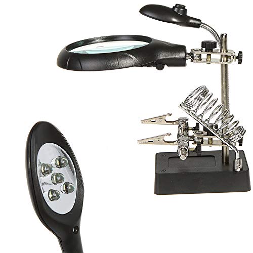 Lupa de mesa multifuncional 10X com 5 luzes LED Iluminação auxiliar Lente de três substituições múlt