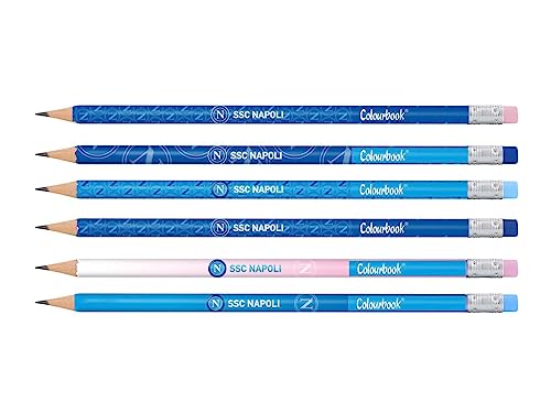 Colourbook Napoli Set 6 Matite Con Gomma, Mina HB, Pretemperate, Logo Ufficiale, H 18,5cm