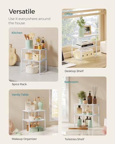 image for SONGMICS Cabinet Organizer Shelf, Set of 2 Kitchen Counter Shelves, Ki