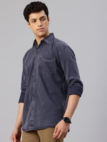 Image of Majestic Man Men's Washed Cotton Twill Casual Shirt - Comfort | Pure Cotton | Slim Fit | Full Sleeve | Casual Wear