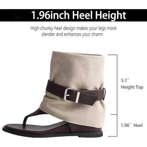 Women'S Clip Toe Wedge High Top Roman Sandals Fashion Comfortable Round Toe Soft Wide Sole Thong Adjustable Buckle Hidden Wedge Gladiator Sandals For Summer Beach Walking Flip Flops Ankle Bootie3