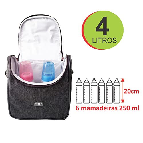 Porta Mamadeira Mochilinha Térmica Baby Cinza 5 Mamadeiras