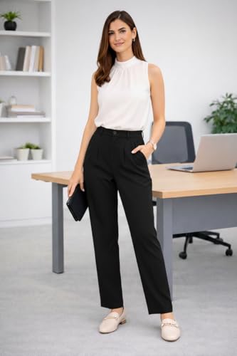 Image of Women's Formal Trousers | Stretch & Regular Fabric Options | Straight Fit Office Wear Pants with Pockets | Casual Trouser for Womens