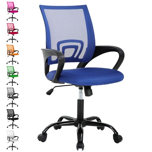 With Lumbar Support, Breathable Mesh Backrest For Home Office, Student, Adults, Study, Dorm - Small Desk Chair, Blue