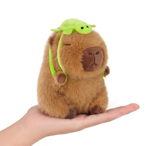 Ditucu Cute Palm-Sized Capybara Plush with Turtle Backpack Soft Small Capibara Stuffed Animal Plushies Toys Dolls Gifts for Kids Brown 6 inch