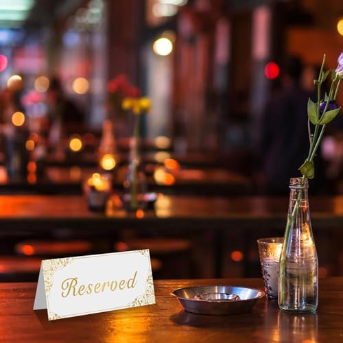 18 Pack Gold Reserved Table Signs for Wedding Party Restaurant - Double Sided Gold Reserved Signs for Tables Chairs - White Paper Reserved Table Tent Card - Wedding Accessories- Place Cards for Event by luxSoramia - Used condition - Image 7