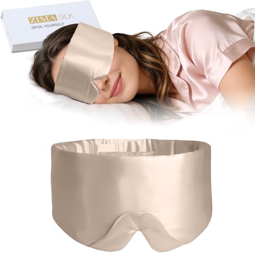 Image of ZIMASILK 100% 22 Momme Mulberry Silk Sleep Mask - Full Silk Filled, Ultra-Soft & Breathable, Face-Hugging Blackout Eye Cover for Sleeping (Taupe)