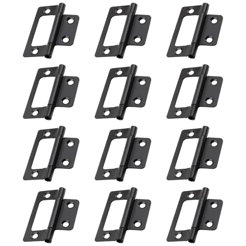 Image of 12 PCS Black Flush Hinge Matt Black Door Hinges No Noise Small Hinges Gate Hinges Compact Flush Door Hinge Suitable for Doors Windows Wardrobes Fences Drawers Wooden Boxes