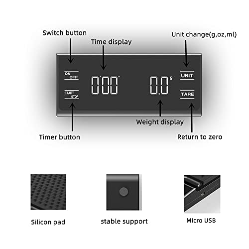 Hrx Rechargeable Coffee Scale With Timer Digital Kitchen For Pour-Over Portable Charge Cable Ounce And Gram Suitable Baking Cooking Weighing Ingredients Fascino Selection (K6012) #TOP1