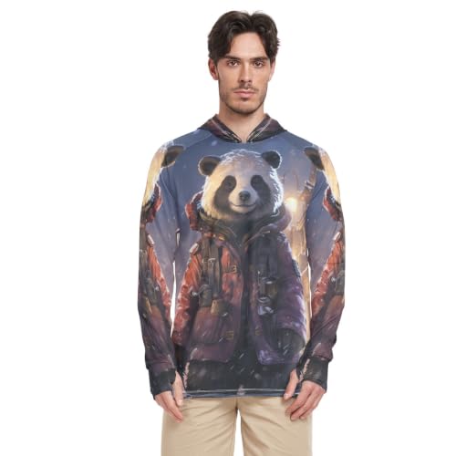 Rash Guard Homme à Col Rond Oeuvre De Panda Floue T-Shirt Anti-UV Pêche