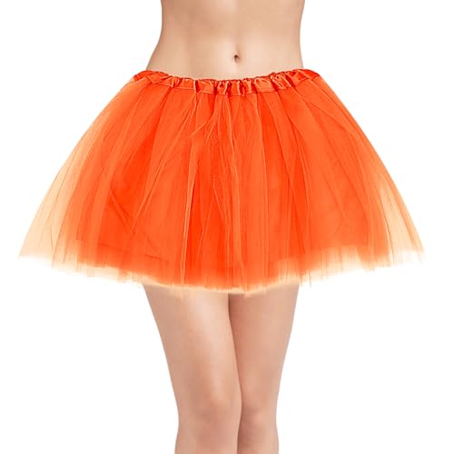 Yolev Tutu Naranja Mujer Adultos Falda Tul Niña Elástica de 3 Capas Falda de Ballet Disfraz de Carnaval Vestidos de Halloween Disfraz de los 80 Mujer Tutus para Correr Dia de los Muertos Disfraz