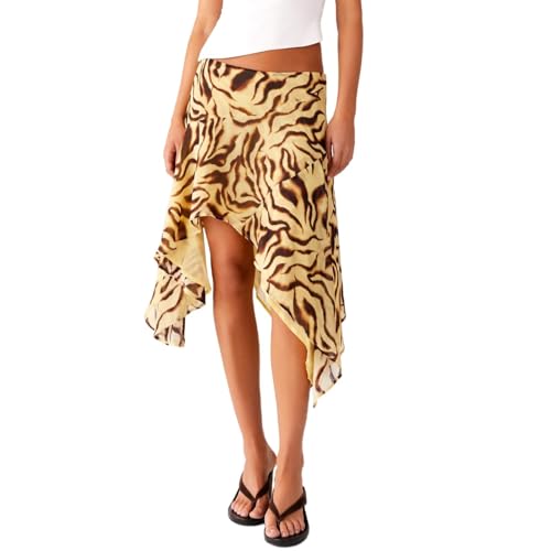 Mandonce Flowy Skirt Leopard Print Midi Skirts for Women Mesh