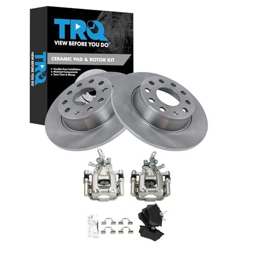 Image of TRQ Rear Brake Pad and Rotor Set Ceramic Rotors Calipers Compatible with 2012 Volkswagen Beetle 2013-2014 Jetta
