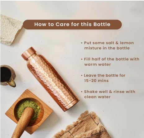 Miniatura 8 de Pure Copper Orgo - Botella de agua martillada con protección avanzada a prueba de fugas y sin articulaciones, Ayurveda y beneficios para la salud.