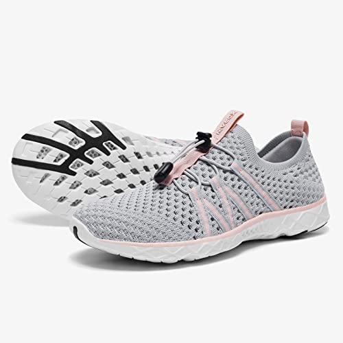 Kolili Womens Aqua Shoes For Water Aerobic, Quick Drying Water Hiking Shoes, Breathable Slip On Water Shoes With Arch Support For Beach Swimming/Walking Gray/Pink Size 8 #TOP6