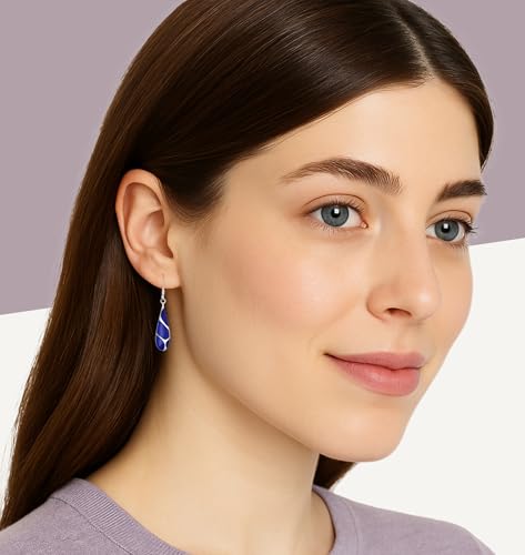 AeraVida Vintage Streaked Teardrop Simulated Blue Lapis Lazuli .925 Sterling Silver Dangle Earrings | Shiny Fish Hook Earrings | 9x45mm Lightweight Gift Jewelry for Women4