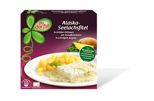 Alaska Seelachsfilet in Kräuter-Dillsauce mit Kartoffelwürfel in würzigem Aufguss – Fertiggerichte für die Mikrowelle / Wasserbad - Du darfst