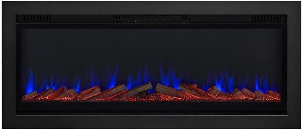 BOWERY HILL Mid-Century 49" Wall Mounted Electric Fireplace Mantel Heater with Remote Control, Adjustable Led Flame, 1500W Insert in Black