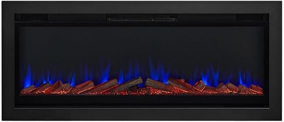 BOWERY HILL Mid-Century 49 Wall Mounted Electric Fireplace Mantel Heater with Remote Control, Adjustable Led Flame, 1500W Insert in Black